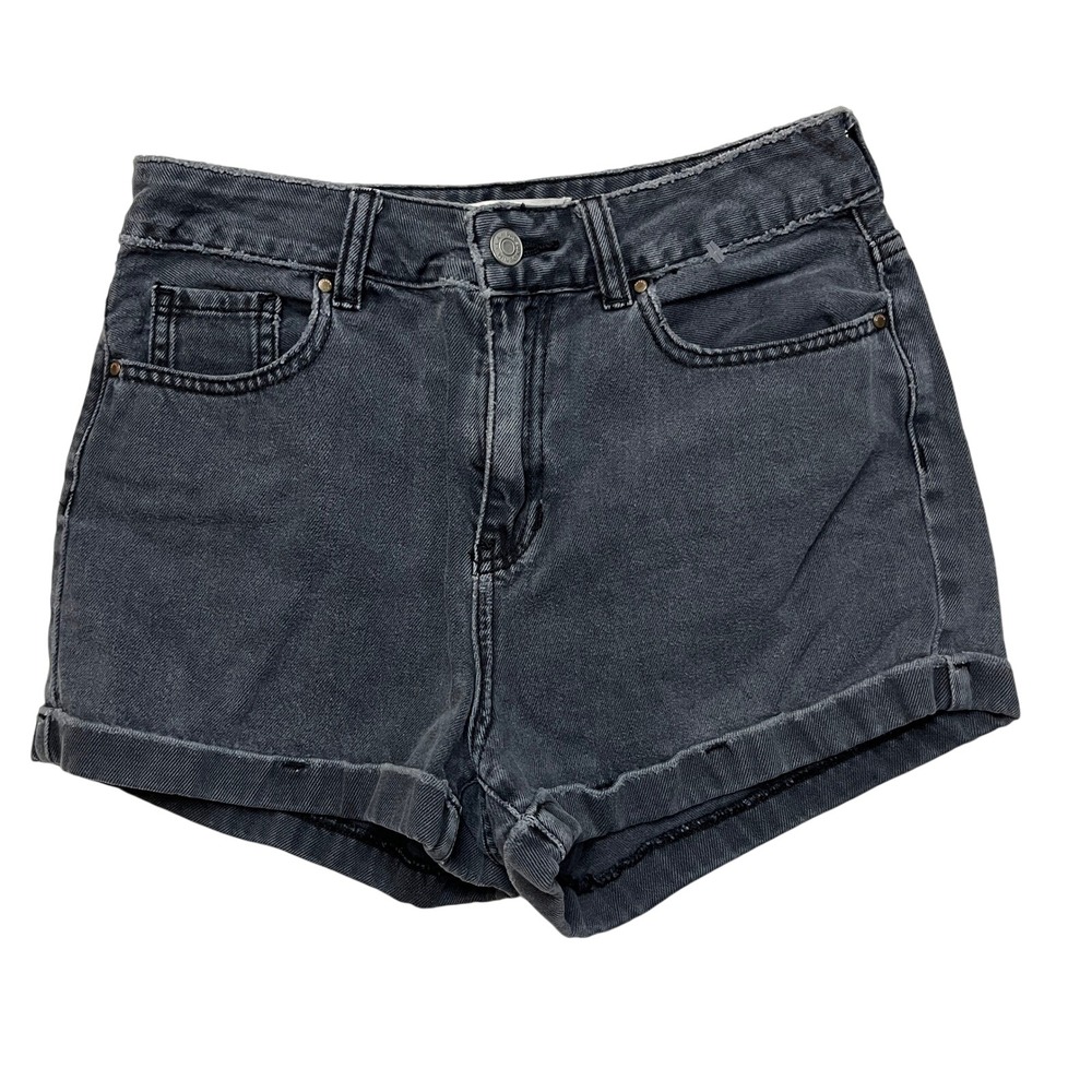 PacSun Mom Short Women 25‎ Black Denim High Rise Cuffed Frayed Hem 829SP175565